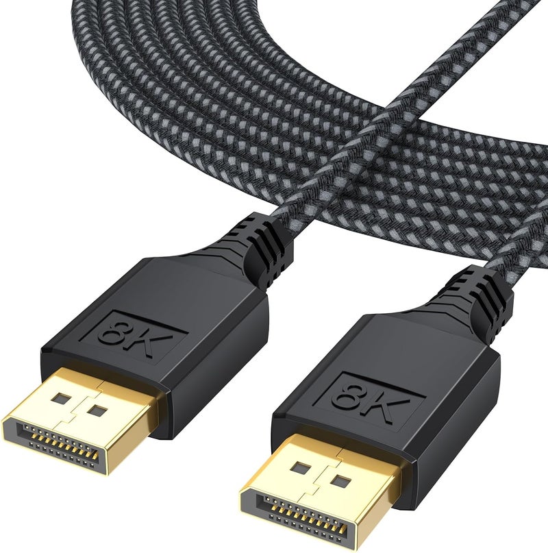 DteeDck DisplayPort 1.4 Cable 10ft, Display Port DP Cables (8K@60Hz, 4K@144Hz, 2K@165Hz, 1080P@240Hz, 32.4Gbps) 10 ft Long Cord Braided for Gaming Monitor Computer PC Laptop - Image 1